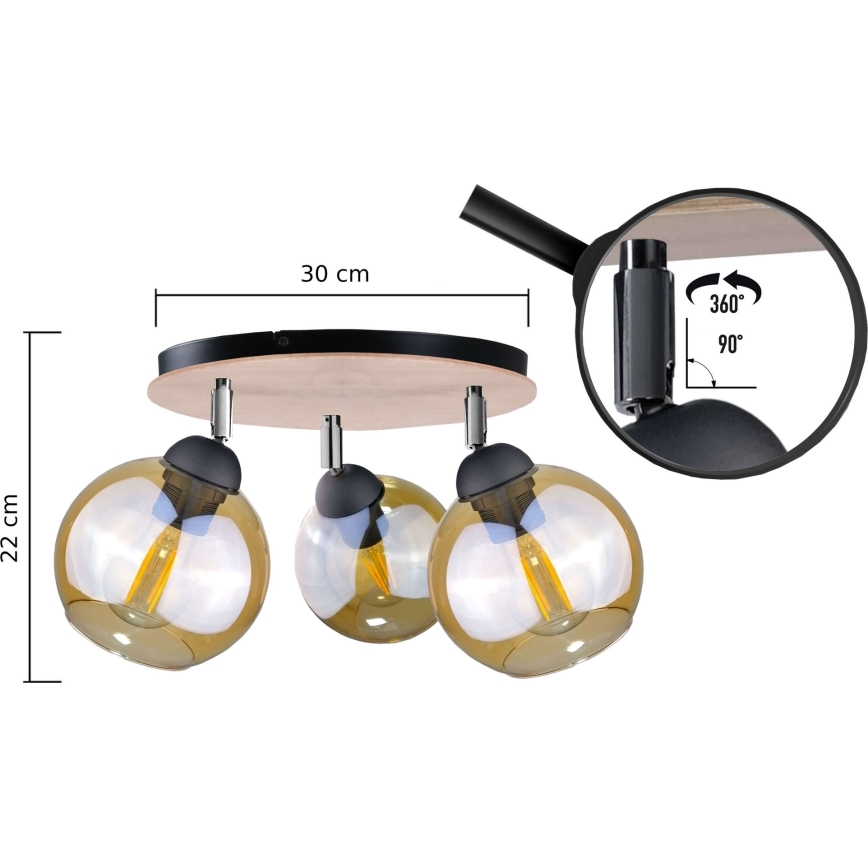 Spotlampe THEA WOOD 3xE27/60W/230V diameter 30 cm