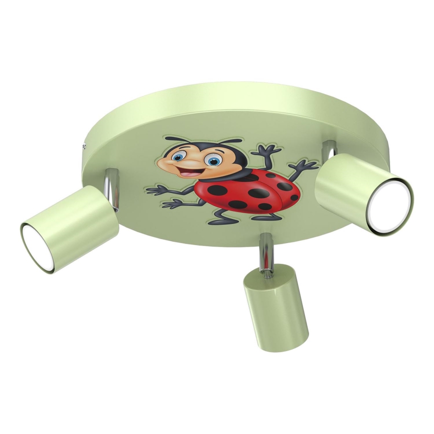 Spotlampe til børn FUN 3xGU10/8W/230V grøn/mariehøne