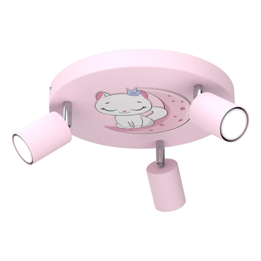 Spotlampe til børn FUN 3xGU10/8W/230V lyserød/kat