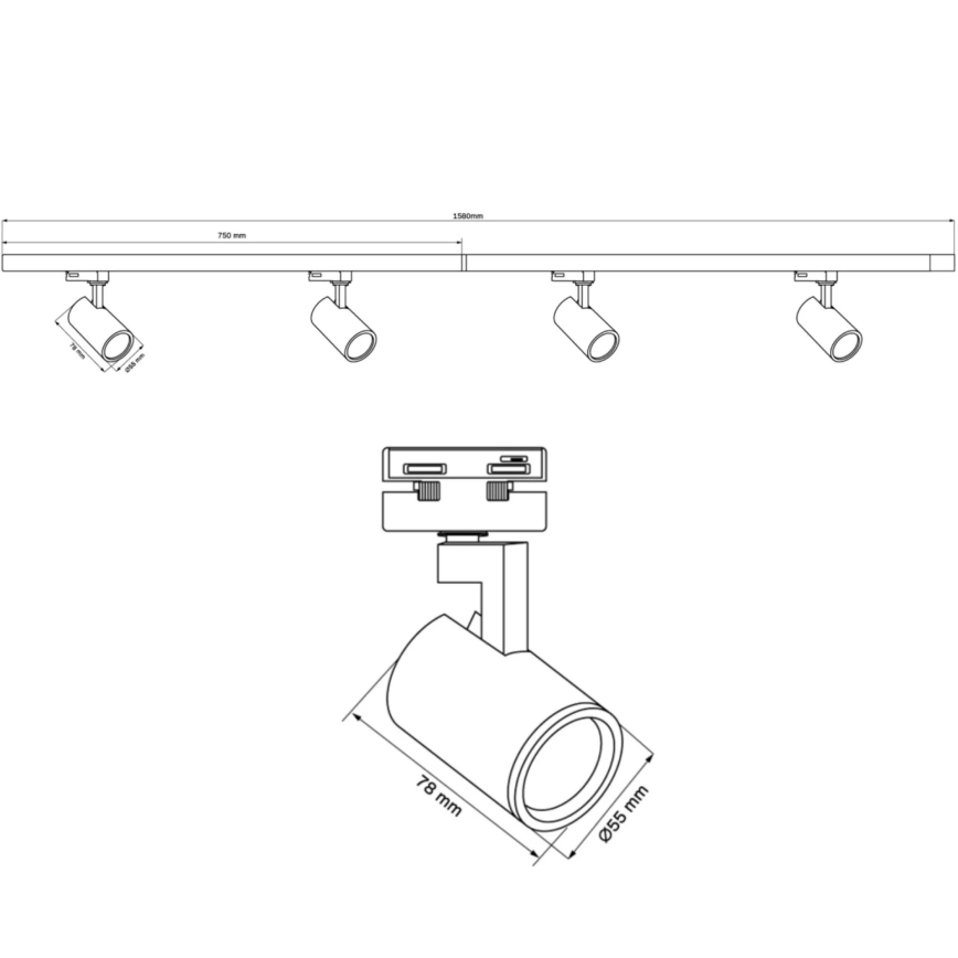 Spotlampe til skinnesystem LYNX 4xGU10/10W/230V + 2 x 75 cm skinnesystem hvid