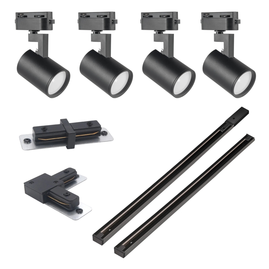Spotlampe til skinnesystem LYNX 4xGU10/10W/230V + 2 x 75 cm skinnesystem sort