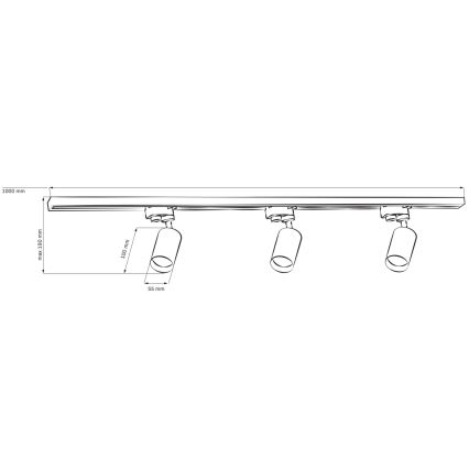 Spotlampe til skinnesystem PARIS 3xGU10/10W/230V + 1 m skinne system hvid