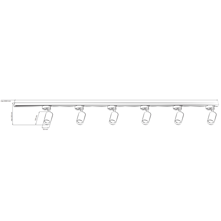 Spotlampe til skinnesystem PARIS 6xGU10/10W/230V + 2x1 m skinne system sort