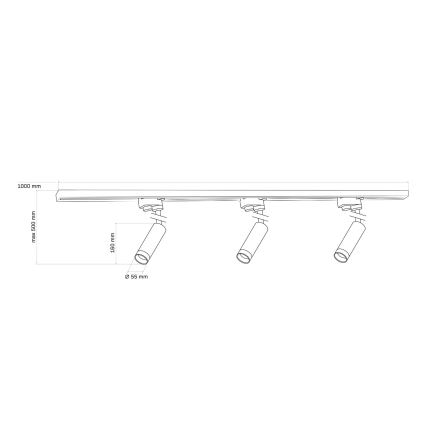 Spotlampe til skinnesystem PORTO 3xGU10/10W/230V + 1 m skinnesystem sort