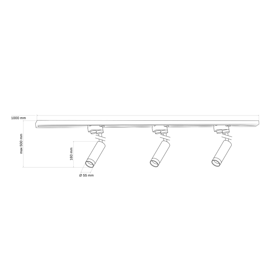 Spotlampe til skinnesystem PORTO 3xGU10/10W/230V + 1 m skinnesystem sort