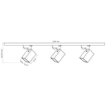 Spotlampe til skinnesystem SQUARE 3xGU10/10W/230V + 1 m skinne system sort