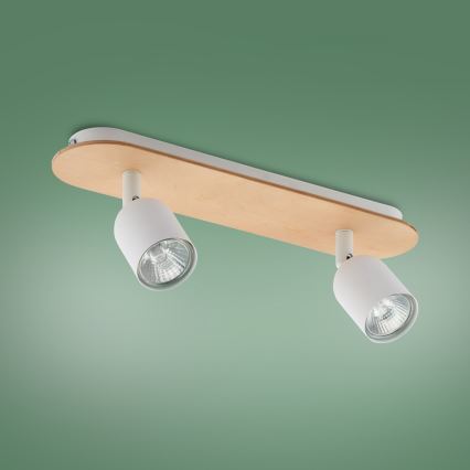 Spotlampe TOP WOOD 2xGU10/10W/230V hvid/træ