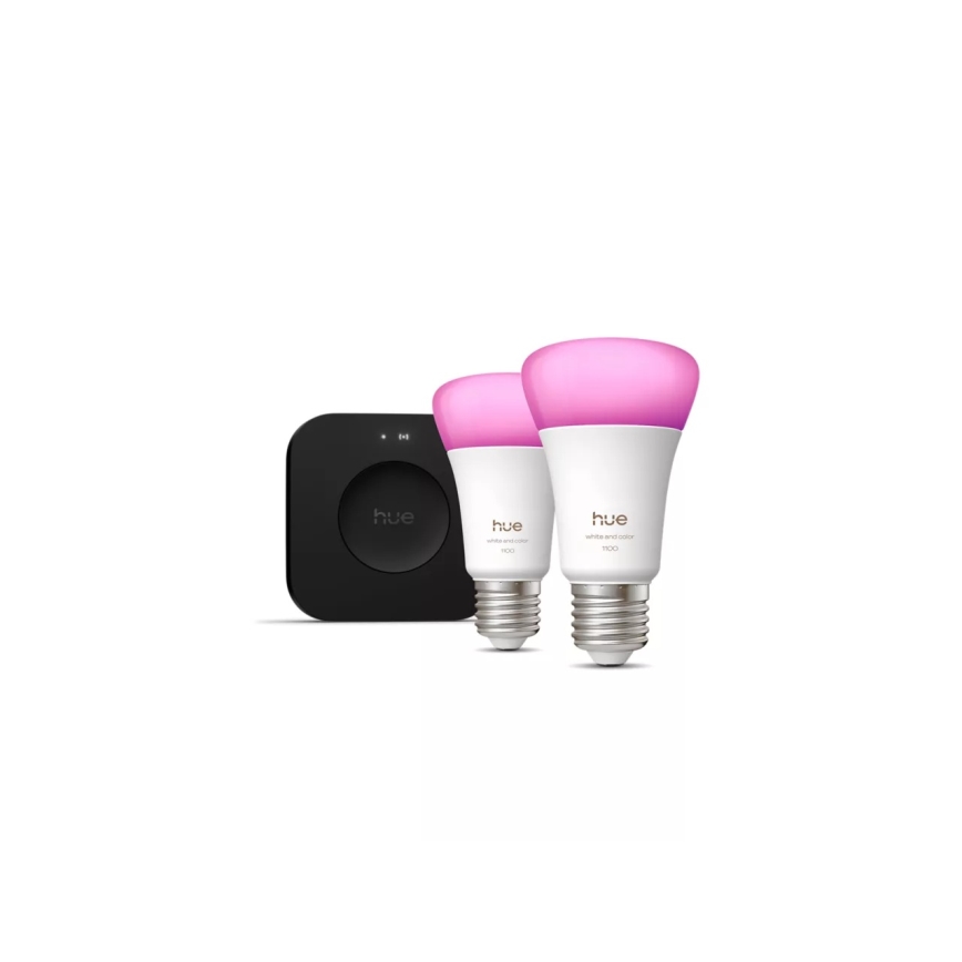 Startpakke Philips Hue WHITE AND COLOR AMBIANCE 2xE27/8,1W 1000-20000K + Hue bridge