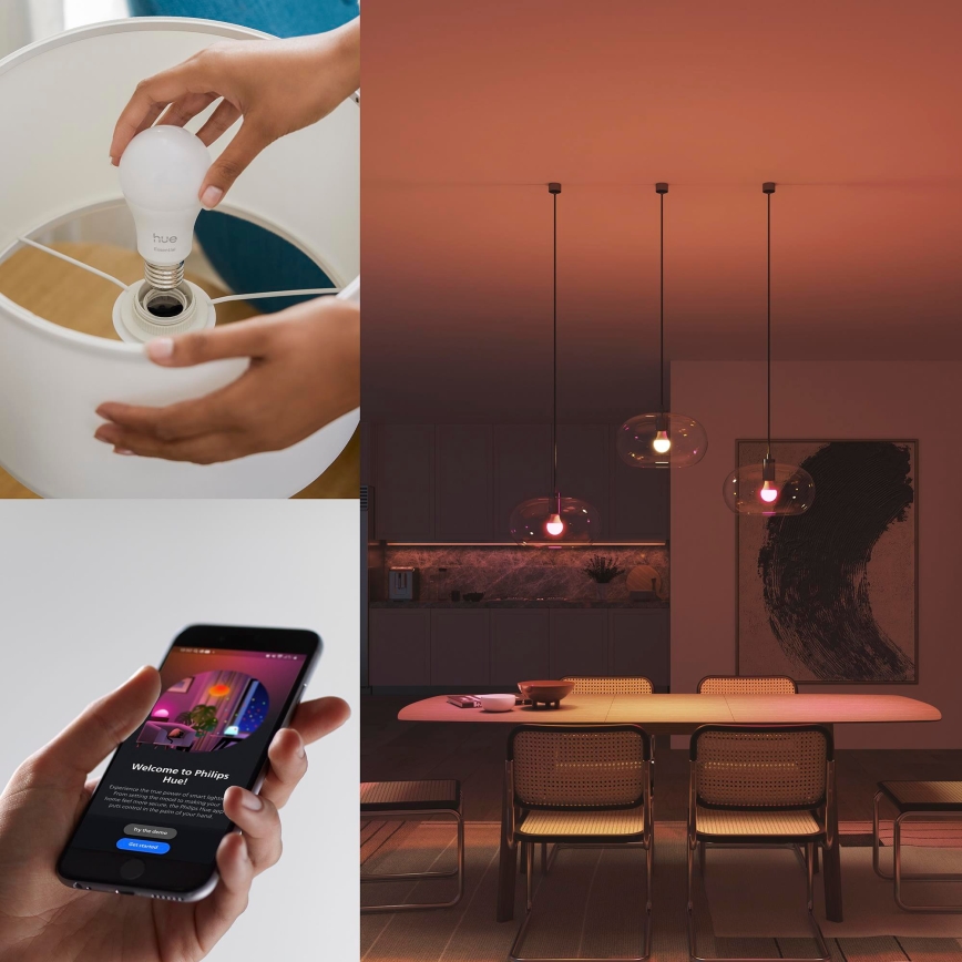 Startpakke Philips Hue White And Color Ambiance Essential 2xE27/8W/230V 2200-6500K + tilslutningsenhed