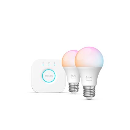 Startpakke Philips Hue White And Color Ambiance Essential 2xE27/8W/230V 2200-6500K + tilslutningsenhed