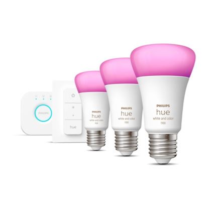 Startpakke Philips Hue WHITE AND COLOR AMBIANCE 3xE27/9W 2000-6500K + tilslutningsenhed