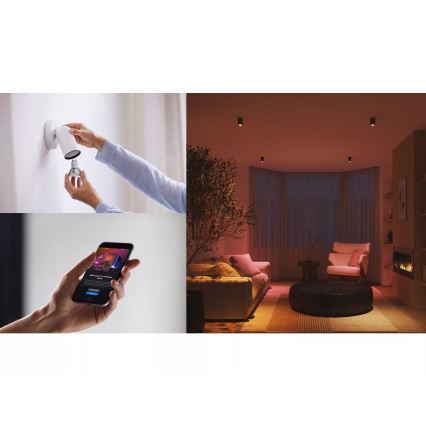 Startpakke Philips Hue WHITE AND COLOR AMBIANCE 3xGU10/4,2W 2000-6500K + Hue Bridge og dimmer switch