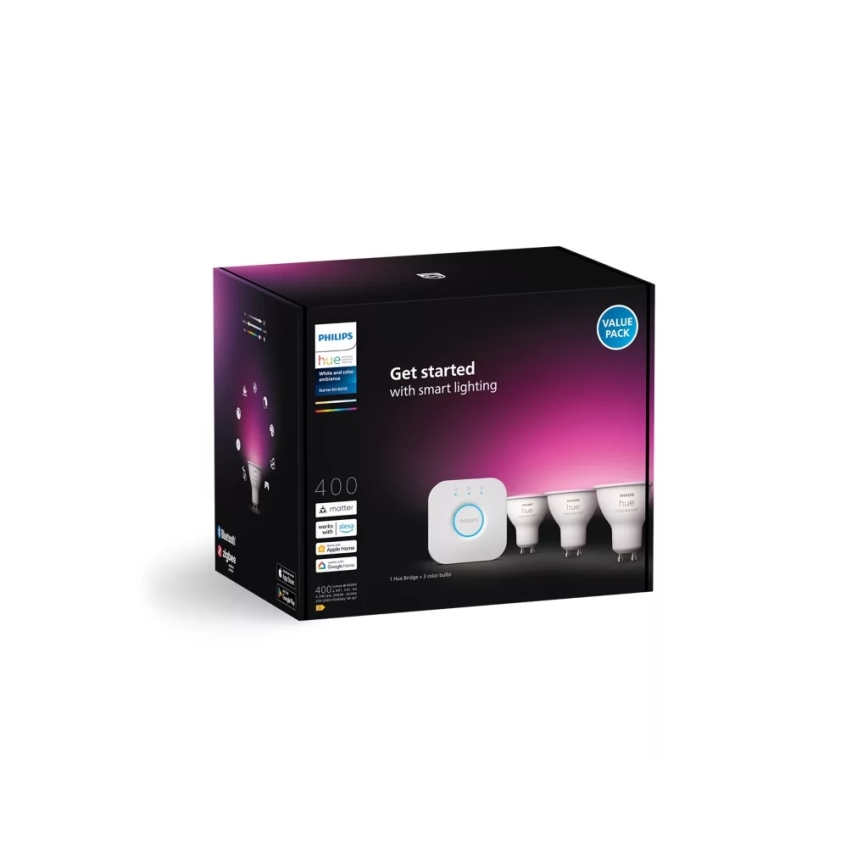 Startpakke Philips Hue White and Color Ambiance 3x GU10/4,2W/230V 2200-6500K + Hue Bridge