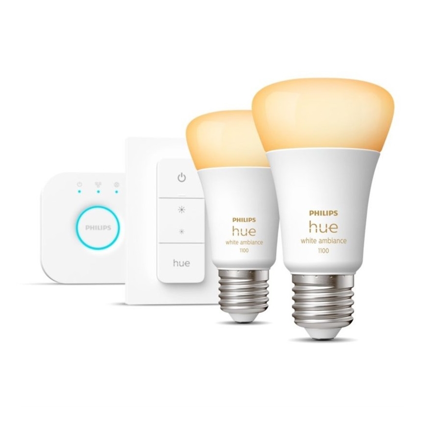 Philips Hue White Ambiance startpakke 2xE27/8W/230V + Hue Bridge og Dimmer Switch