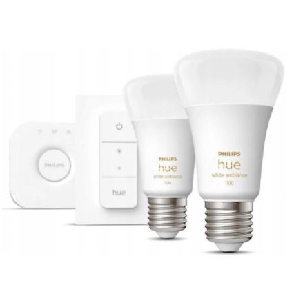 Philips Hue White Ambiance startpakke 2xE27/8W/230V + Hue Bridge og Dimmer Switch
