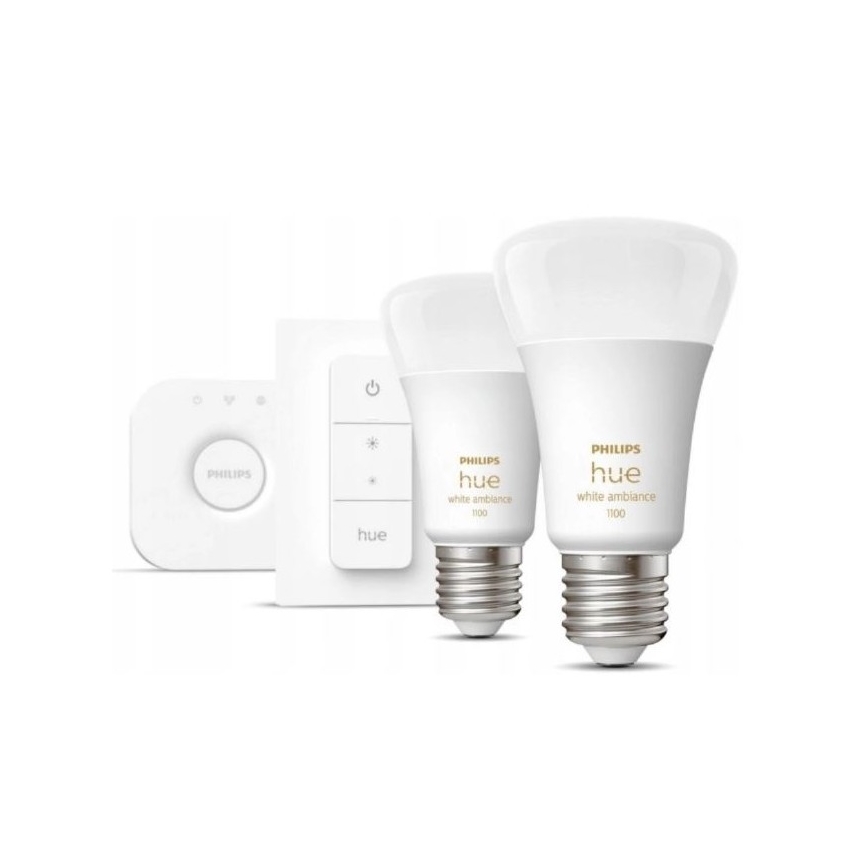 Philips Hue White Ambiance startpakke 2xE27/8W/230V + Hue Bridge og Dimmer Switch