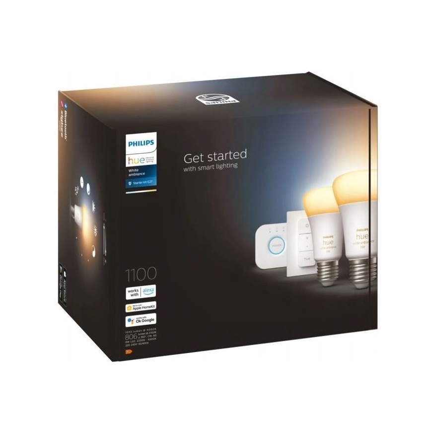 Startpakke Philips Hue WHITE AMBIANCE 2xE27/8W/230V + forbindelsesenhed