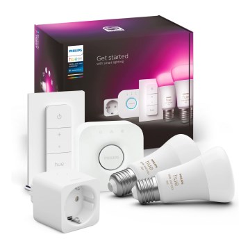 Startpakke Philips Hue WHITE AND COLOR AMBIANCE 2xE27/9W/230V 2200-6500K + smartplug og Hue Bridge