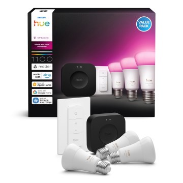 Startpakke Philips Hue WHITE AND COLOR AMBIANCE 3xE27/8,1W 1000-20000K + tilslutningsenhed
