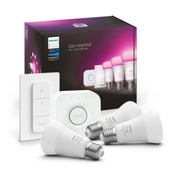 Startpakke Philips Hue WHITE AND COLOR AMBIANCE 3xE27/9W 2000-6500K + Hue Bridge og Dimmer Switch