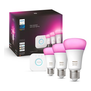 Startpakke Philips Hue WHITE AND COLOR AMBIANCE 3xE27/9W/230V 2000-6500K + Hue Bridge