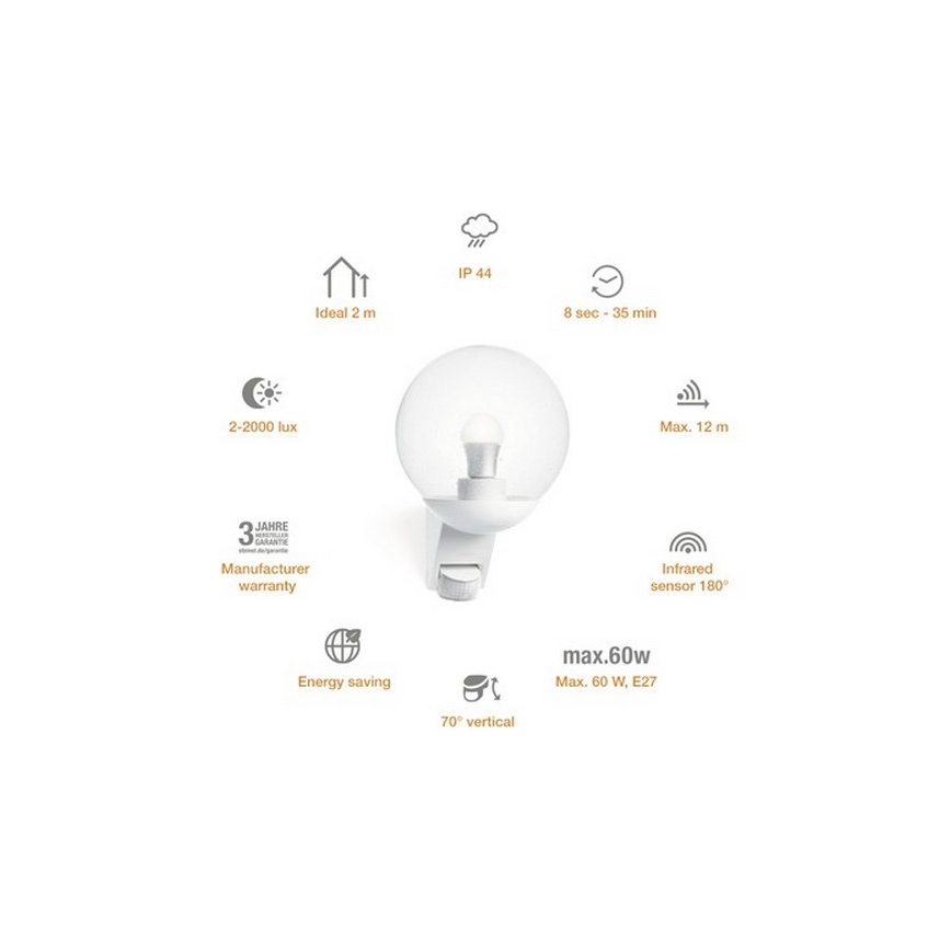 STEINEL 005917 - Udendørs væglampe med sensor L585S 1xE27/60W hvid IP44