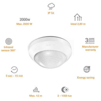 STEINEL 006532 - Udendørs bevægelsessensor IS360-3 hvid IP54