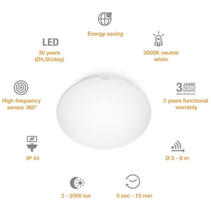 STEINEL 035105 - LED badeværelseslampe med sensor RS 16 LED G LED/9,5W/230V IP44