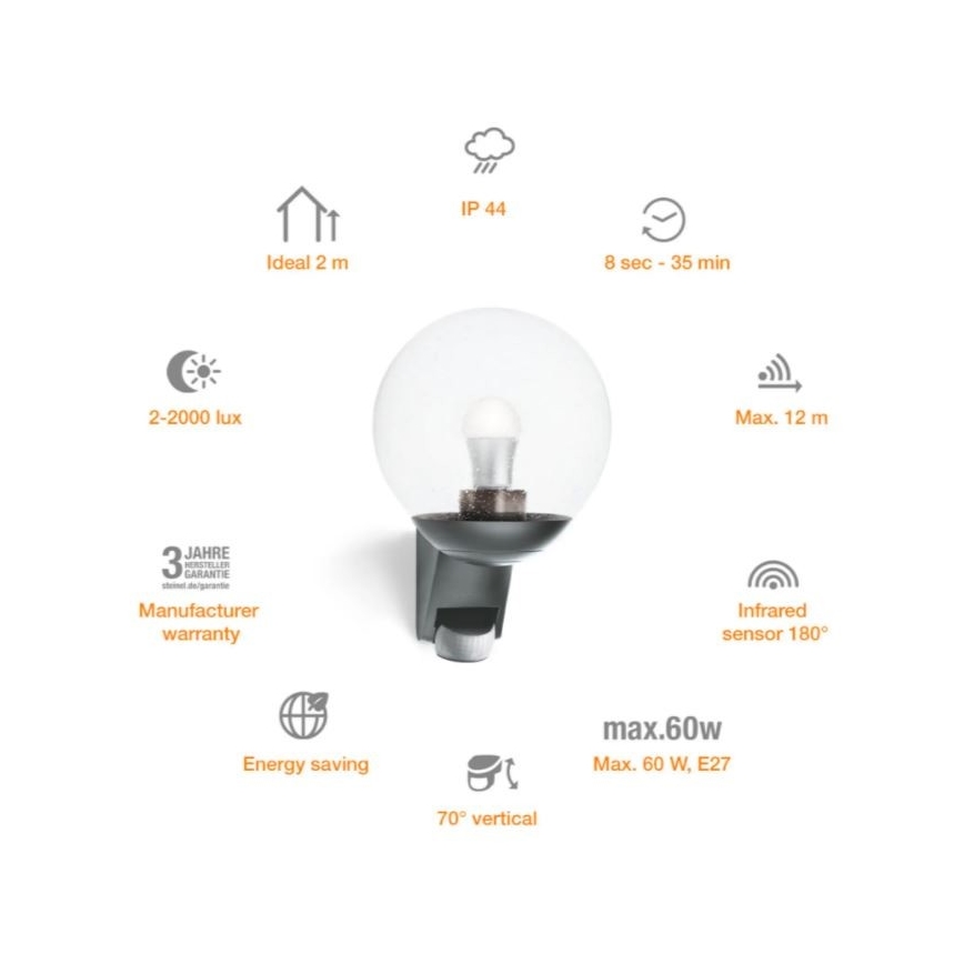 Steinel 035723 - Udendørs væglampe med sensor L585S 1xE27/60W/230V IP44