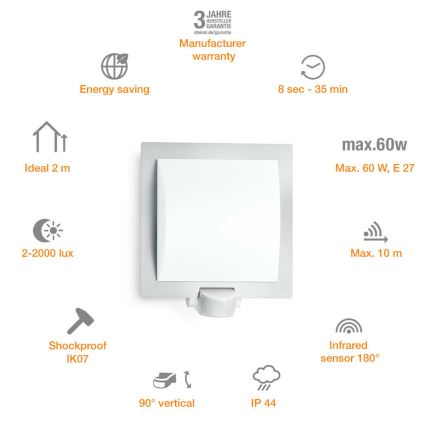 Steinel 566814 – Udendørs væglampe med sensor 1×E27/60W/240V L 20 S IP44