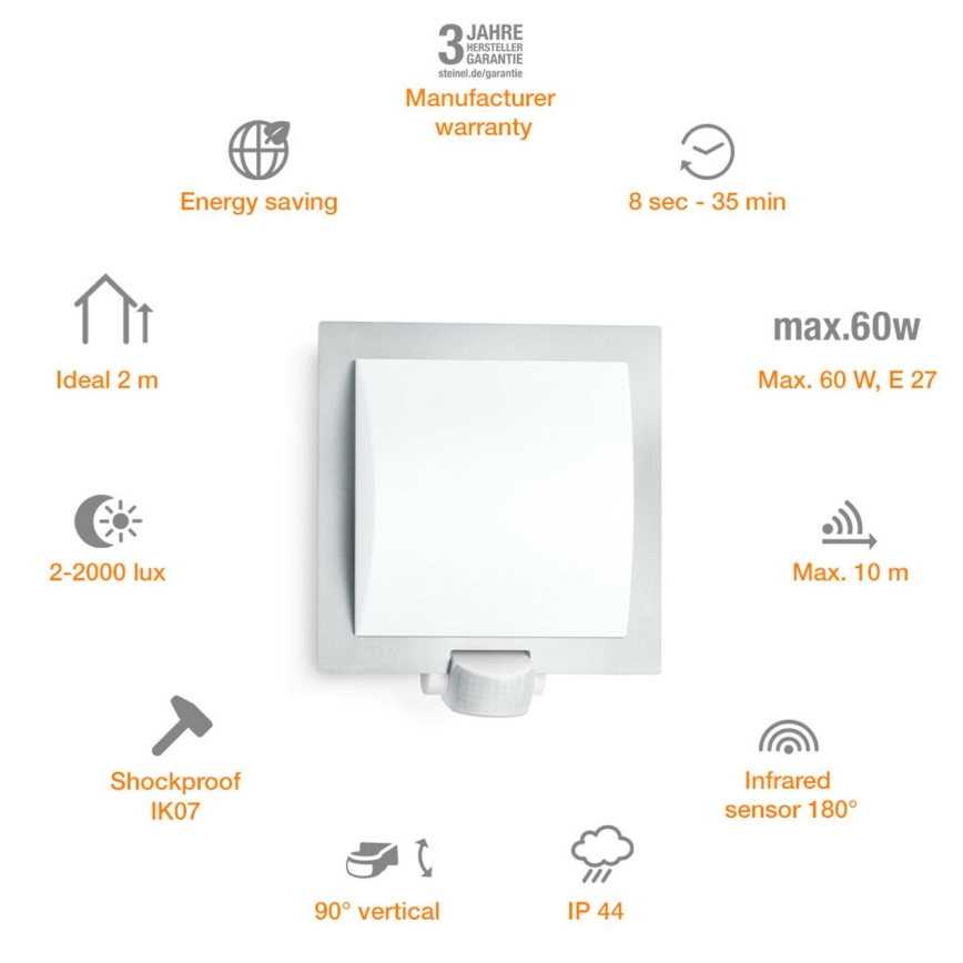 Steinel 566814 – Udendørs væglampe med sensor 1×E27/60W/240V L 20 S IP44