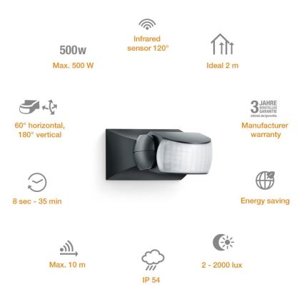 STEINEL 600419 - IS-1 Udendørs infrarød sensor sort IP54