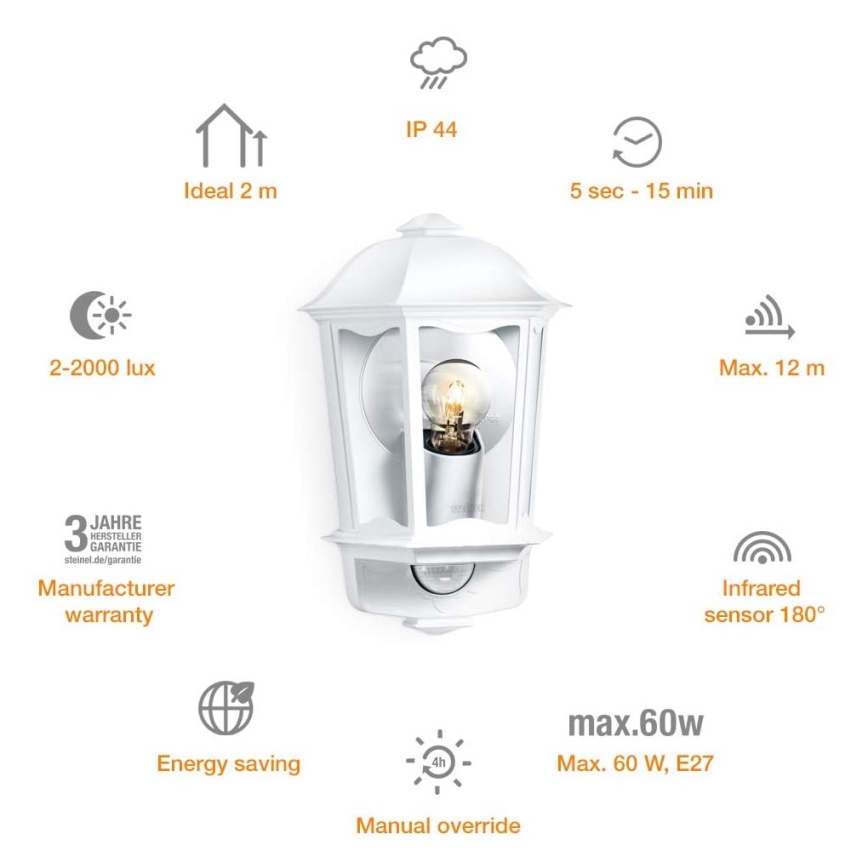 Steinel 644512 - Udendørs væglampe med sensor L 190 S 1xE27/100W/230V IP44