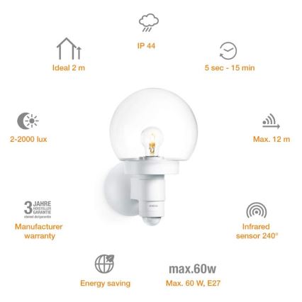 Steinel 657413 - Udendørslampe med sensor L 115 S 1xE27/60W/230V IP44