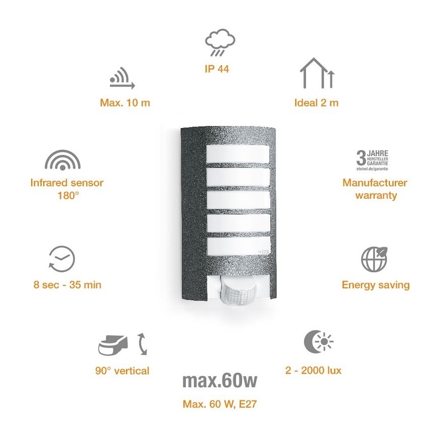 STEINEL 657819 - Udendørslampe med sensor L12 1xE27/60W/230V IP44