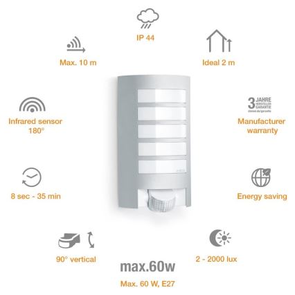 Steinel 657918 - Udendørslampe med sensor L12S 1xE27/60W/230V IP44