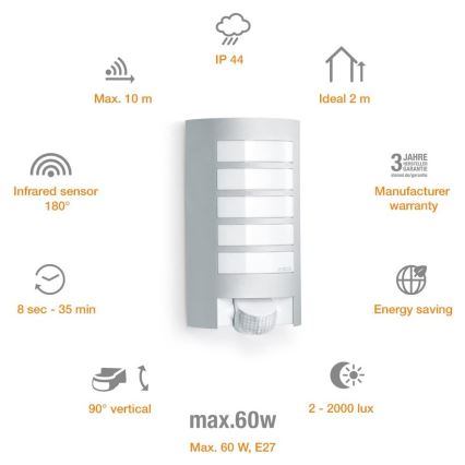 Steinel 657918 - Udendørslampe med sensor L12S 1xE27/60W/230V IP44