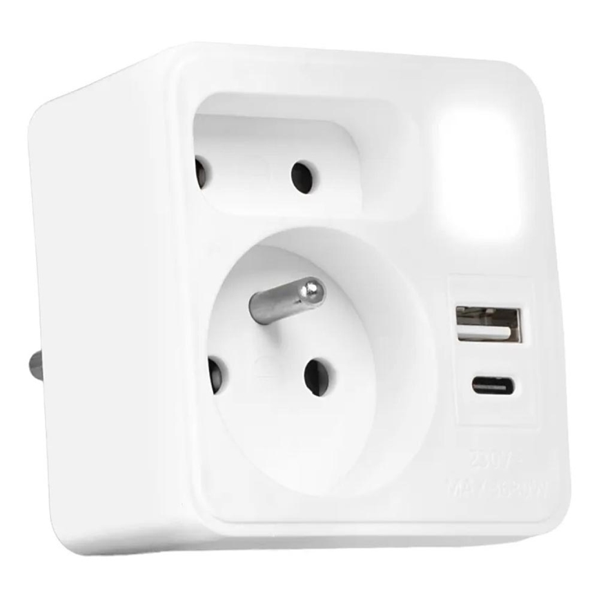 Stikdåse 2x stik + USB-C + USB-A med LED-belysning LED/0,5W/230V 3000K