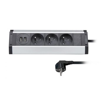 Stikdåse 3Z + 2x USB 1,5 m sort