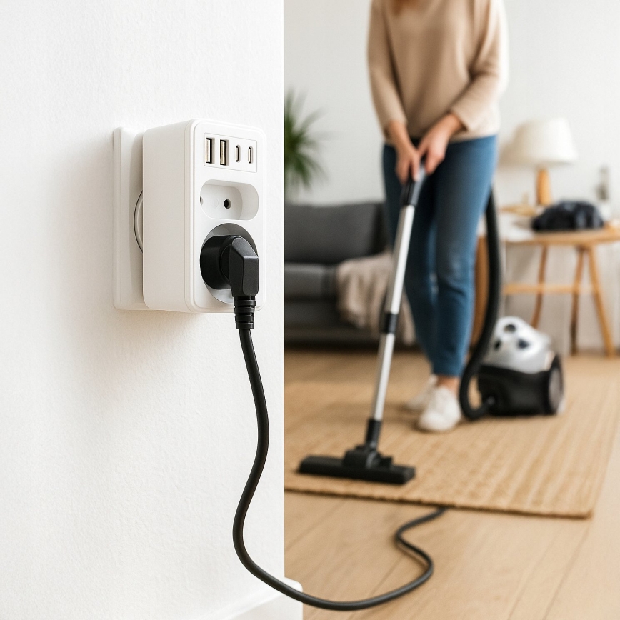 Stikdåse med 2 udtag + 2x USB-C + 2x USB-A