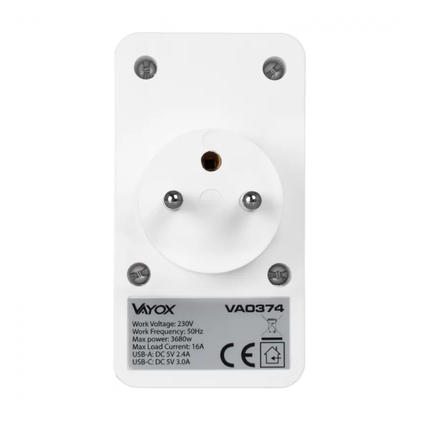 Stikdåse med 2 udtag + 2x USB-C + 2x USB-A