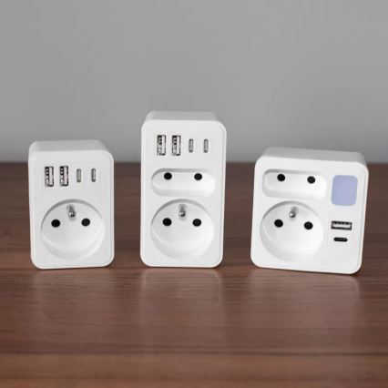 Stikdåse 2x stik + USB-C + USB-A med LED-belysning LED/0,5W/230V 3000K