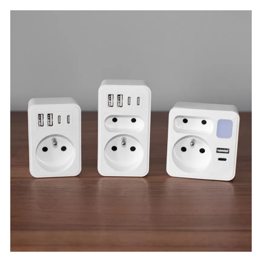 Stikdåse 2x stik + USB-C + USB-A med LED-belysning LED/0,5W/230V 3000K