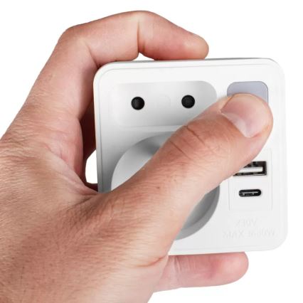 Stikdåse 2x stik + USB-C + USB-A med LED-belysning LED/0,5W/230V 3000K