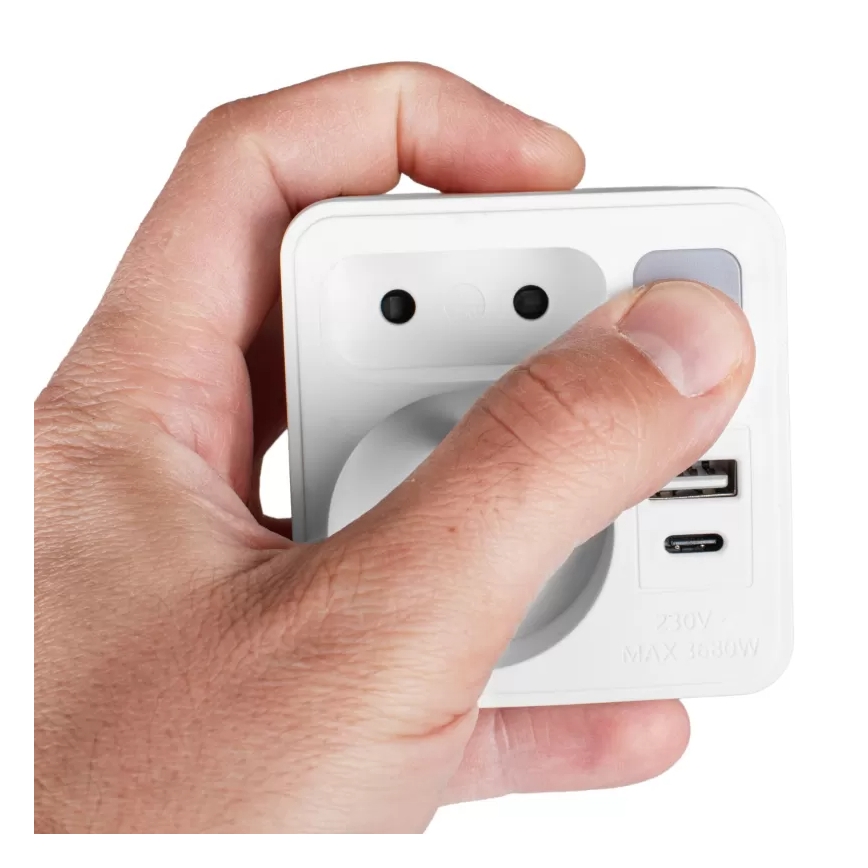 Stikdåse 2x stik + USB-C + USB-A med LED-belysning LED/0,5W/230V 3000K