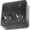 Stikdåse med afbryder LINEA 2x 230 V + 3x USB-A/USB-C SCHUKO, sort