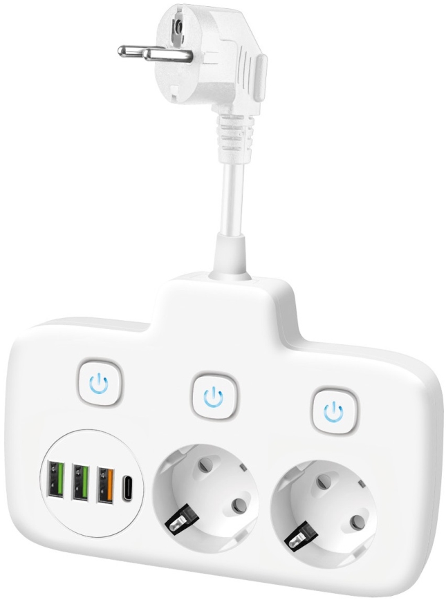 Stikdåse med afbryder LINEA 2x230V + 4xUSB A/C SCHUKO hvid