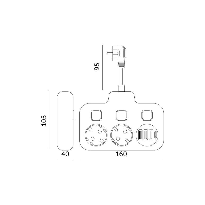 Stikdåse med afbryder LINEA 2x230V + 4xUSB A/C SCHUKO sort