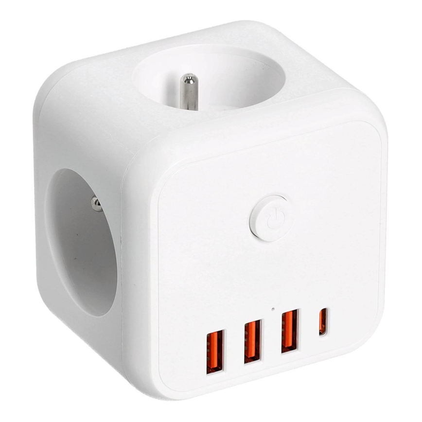 Stikdåse med afbryder LINEA 3x230V + 4xUSB A/C hvid