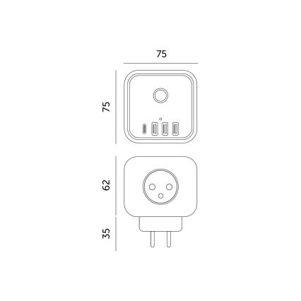 Stikdåse med afbryder LINEA 3x230V + 4xUSB A/C hvid